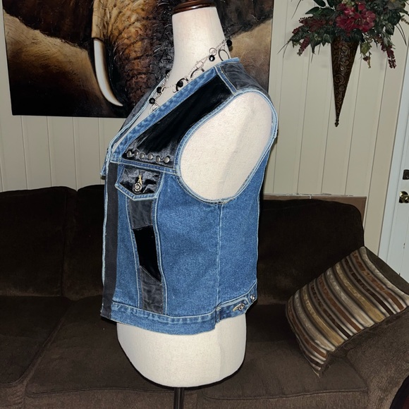 Carole Little Street Wear • Denim • Blue/Black • Silk Patchwork • Medium • Vest - Picture 3 of 12